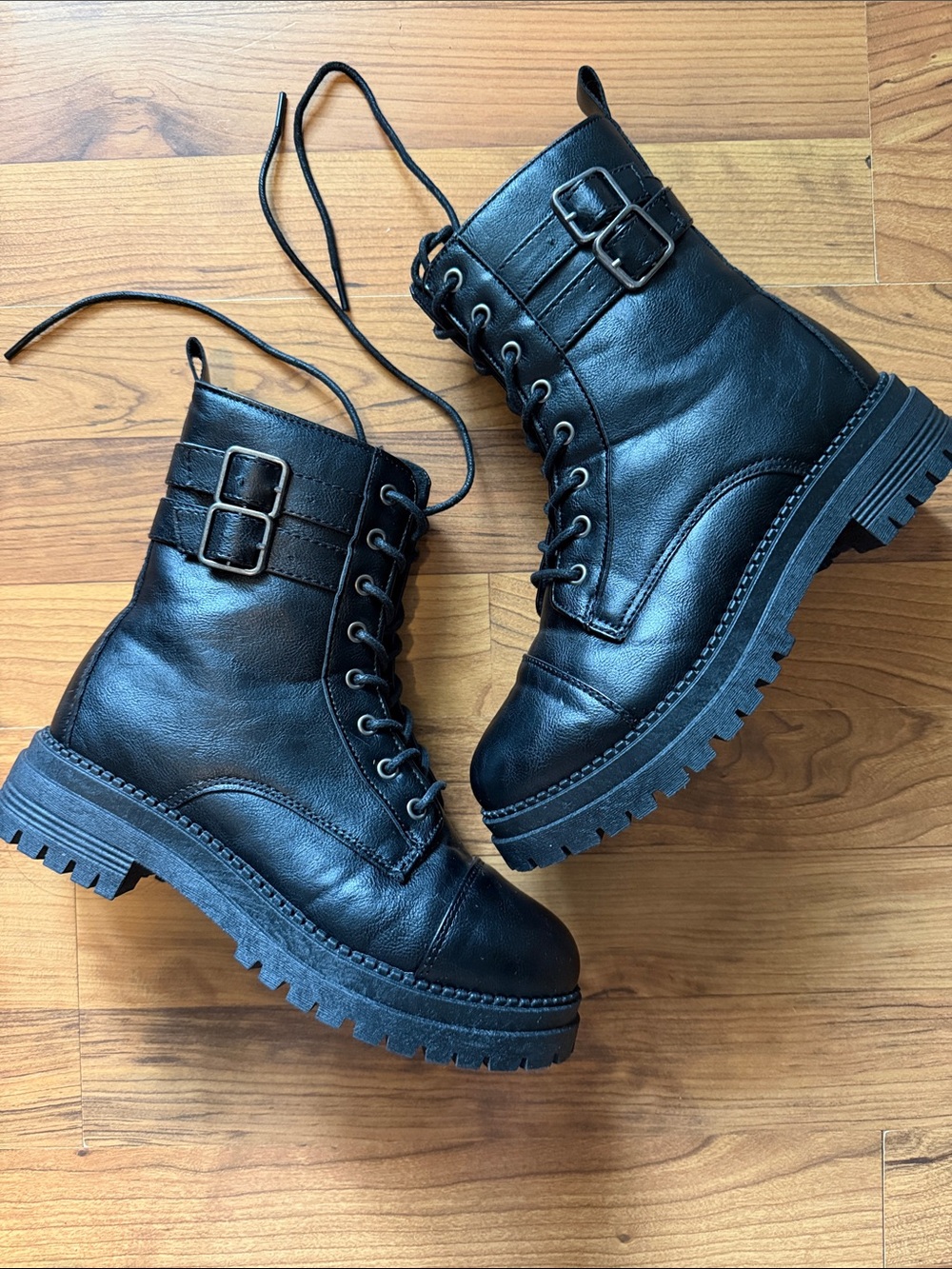 Black Lace-Up Combat Boots Size 6